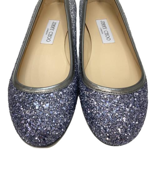JIMMY CHOO（ジミーチュウ）JIMMY CHOO (ジミーチュウ) ラメグリッターフラットパンプス シルバー サイズ:38の古着・服飾アイテム