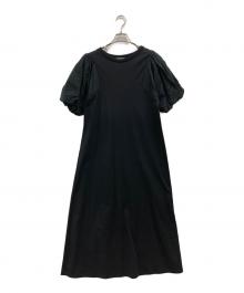 MACPHEE（マカフィー）の古着「コットンサッカーコンビ パフスリーブワンピース」｜ブラック