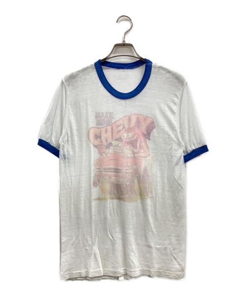 USED（ユーズド）USED (ユーズド) MAKE MINE CHEVYプリントリンガーT ホワイト サイズ:不明（実寸参照）の古着・服飾アイテム