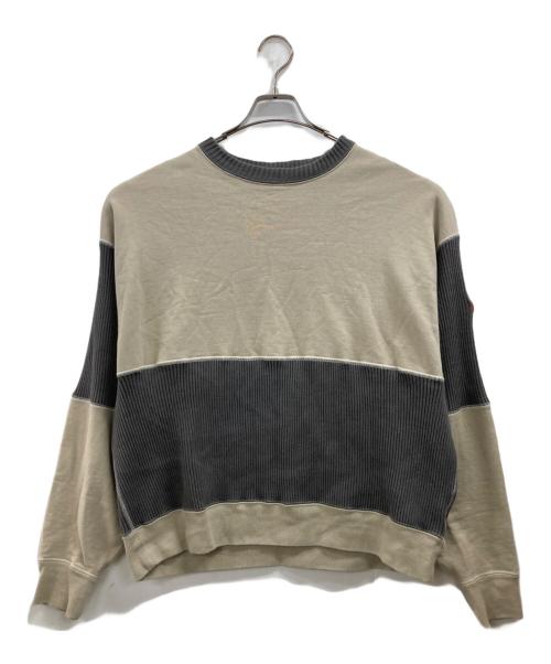 C.E（シーイー）C.E (シーイー) WIDE RIB CUT CREW NECK 2 ベージュ×グレー サイズ:Mの古着・服飾アイテム