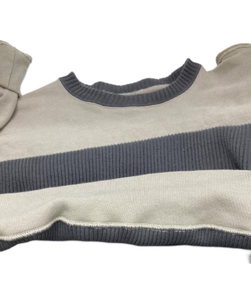 C.E（シーイー）C.E (シーイー) WIDE RIB CUT CREW NECK 2 ベージュ×グレー サイズ:Mの古着・服飾アイテム
