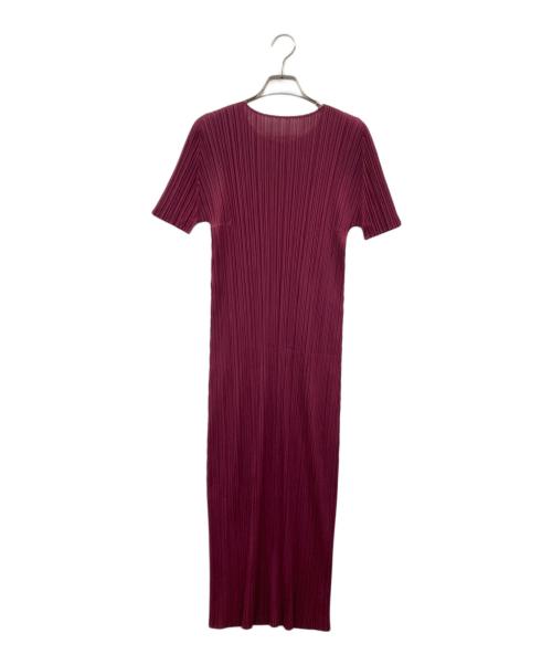 PLEATS PLEASE（プリーツプリーズ）PLEATS PLEASE (プリーツプリーズ) 半袖プリーツワンピース バーガンディー サイズ:3の古着・服飾アイテム