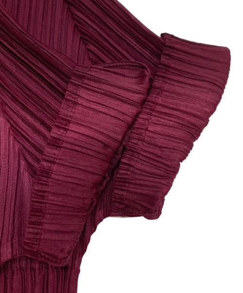 PLEATS PLEASE（プリーツプリーズ）PLEATS PLEASE (プリーツプリーズ) 半袖プリーツワンピース バーガンディー サイズ:3の古着・服飾アイテム