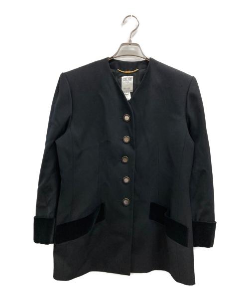 CELINE（セリーヌ）CELINE (セリーヌ) ウールベロアノーラペルジャケット ブラック サイズ:42の古着・服飾アイテム