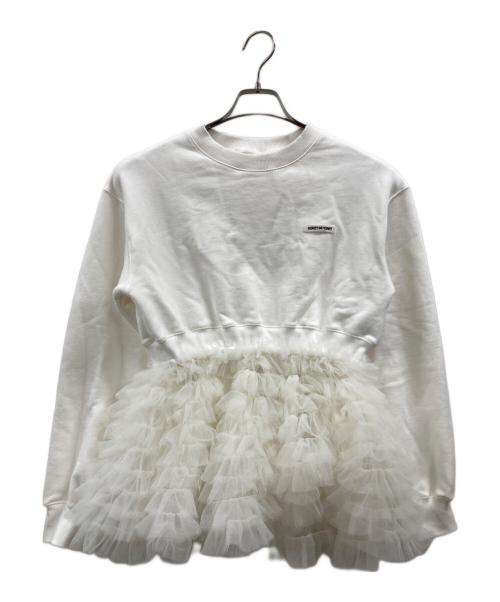 Honey mi Honey（ハニーミーハニー）Honey mi Honey (ハニーミーハニー) tulle peplum sweat ホワイト サイズ:Fの古着・服飾アイテム