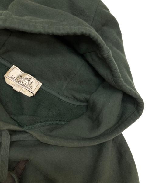 HERMES（エルメス）HERMES (エルメス) Leather Patch Hoodie グリーン サイズ:Lの古着・服飾アイテム