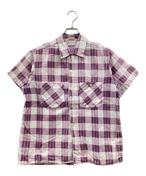 TOWN CRAFT（タウンクラフト）TOWN CRAFT (タウンクラフト) 半袖シャツ ホワイト×パープル サイズ:MEDIUMの古着・服飾アイテム