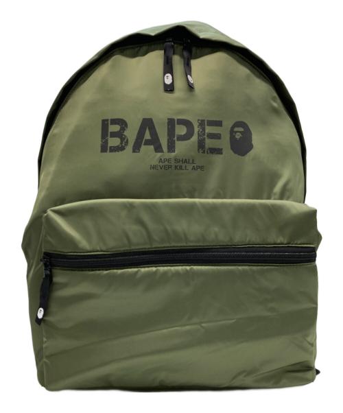 A BATHING APE（アベイシングエイプ）A BATHING APE (アベイシングエイプ) ナイロンロゴバックパック グリーンの古着・服飾アイテム