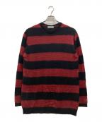 YOHJI YAMAMOTOヨウジヤマモト）の古着「Pour Homme 5G PLAIN STITCH BRUSHED BORDER KNIT PULLOVER」｜レッド×ブラック
