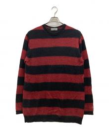 YOHJI YAMAMOTO（ヨウジヤマモト）の古着「Pour Homme 5G PLAIN STITCH BRUSHED BORDER KNIT PULLOVER」｜レッド×ブラック