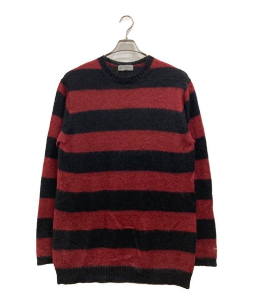 YOHJI YAMAMOTO（ヨウジヤマモト）YOHJI YAMAMOTO (ヨウジヤマモト) Pour Homme 5G PLAIN STITCH BRUSHED BORDER KNIT PULLOVER レッド×ブラック サイズ:3の古着・服飾アイテム