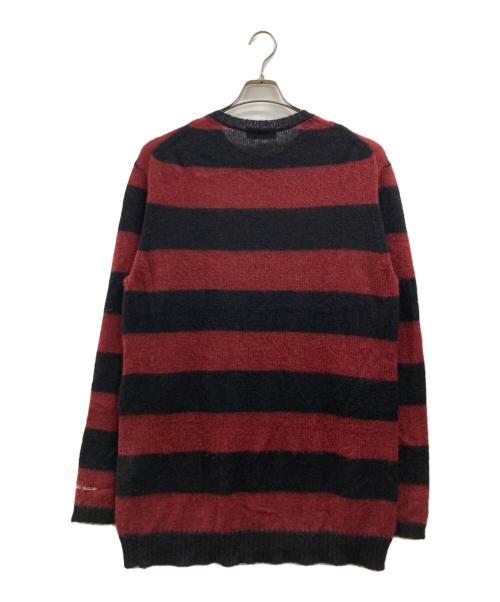 YOHJI YAMAMOTO（ヨウジヤマモト）YOHJI YAMAMOTO (ヨウジヤマモト) Pour Homme 5G PLAIN STITCH BRUSHED BORDER KNIT PULLOVER レッド×ブラック サイズ:3の古着・服飾アイテム