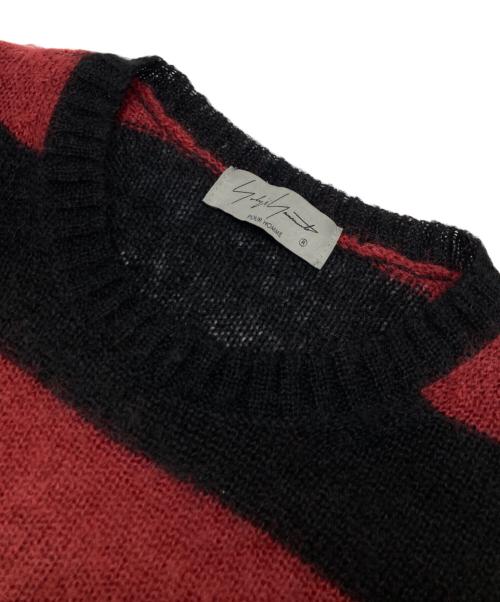 YOHJI YAMAMOTO（ヨウジヤマモト）YOHJI YAMAMOTO (ヨウジヤマモト) Pour Homme 5G PLAIN STITCH BRUSHED BORDER KNIT PULLOVER レッド×ブラック サイズ:3の古着・服飾アイテム
