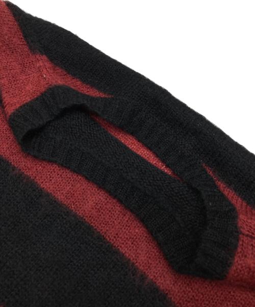 YOHJI YAMAMOTO（ヨウジヤマモト）YOHJI YAMAMOTO (ヨウジヤマモト) Pour Homme 5G PLAIN STITCH BRUSHED BORDER KNIT PULLOVER レッド×ブラック サイズ:3の古着・服飾アイテム