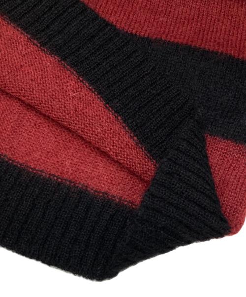 YOHJI YAMAMOTO（ヨウジヤマモト）YOHJI YAMAMOTO (ヨウジヤマモト) Pour Homme 5G PLAIN STITCH BRUSHED BORDER KNIT PULLOVER レッド×ブラック サイズ:3の古着・服飾アイテム