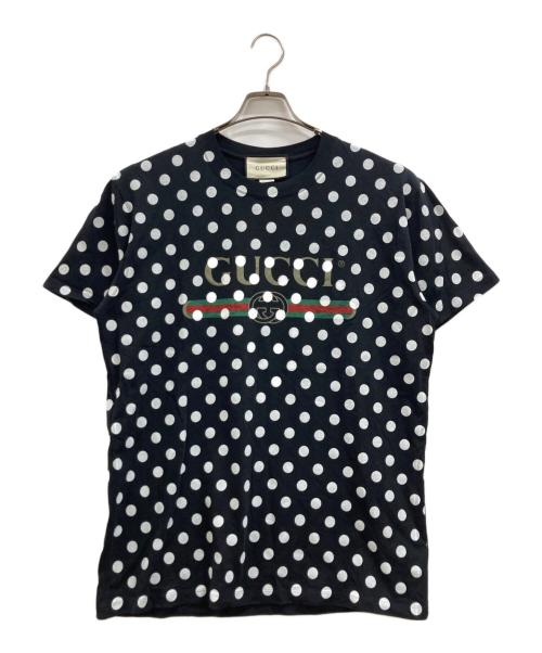 GUCCI（グッチ）GUCCI (グッチ) ポルカドットロゴＴシャツ ブラック サイズ:Mの古着・服飾アイテム