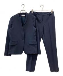 PLST（プラステ）の古着「ブラッシュドバックカラーレスジャケット＆ブラッシュドバックスティックパンツ」｜ネイビー