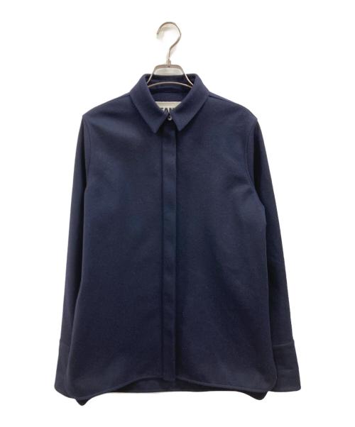 JIL SANDER+（ジルサンダープラス）JIL SANDER+ (ジルサンダープラス) ウール比翼シャツ ネイビー サイズ:36の古着・服飾アイテム