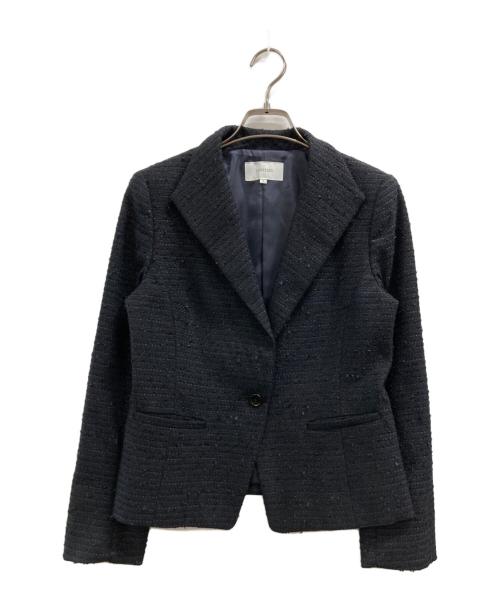 UNTITLED（アンタイトル）UNTITLED (アンタイトル) ファンシーツイードノーカラージャケット＆スカート ネイビー サイズ:2の古着・服飾アイテム
