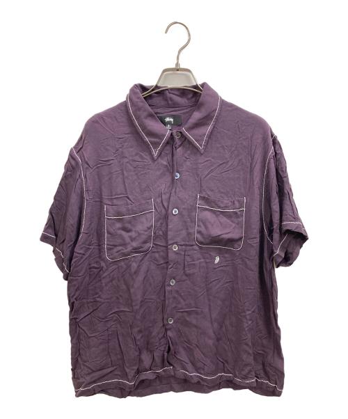 stussy（ステューシー）stussy (ステューシー) Contrast Pick Stitched　レーヨンシャツ パープル サイズ:Sの古着・服飾アイテム