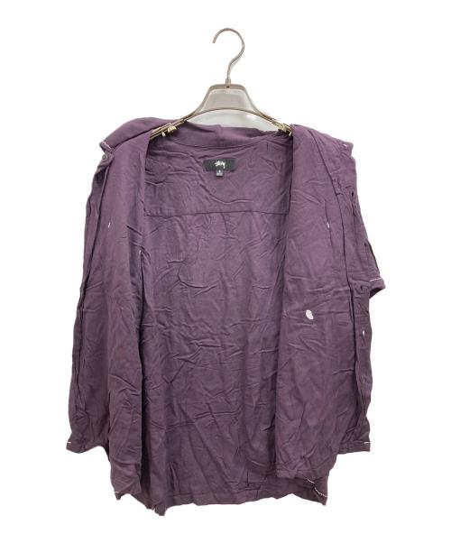 stussy（ステューシー）stussy (ステューシー) Contrast Pick Stitched　レーヨンシャツ パープル サイズ:Sの古着・服飾アイテム