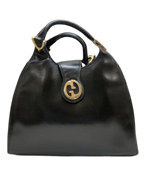 GUCCI（グッチ）GUCCI (グッチ) レザーハンドバッグ ブラックの古着・服飾アイテム