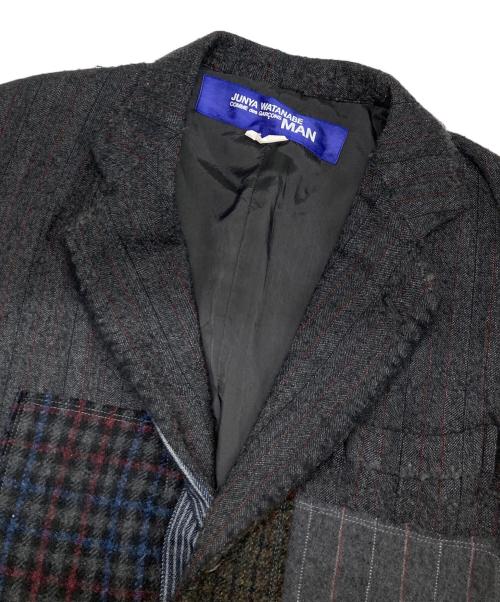 JUNYA WATANABE CdG MAN（ジュンヤ ワタナベ コム デ ギャルソン マン）JUNYA WATANABE CdG MAN (ジュンヤ ワタナベ コム デ ギャルソン マン) 縮絨パッチワークテーラードジャケット グレー サイズ:Sの古着・服飾アイテム