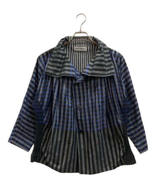 ISSEY MIYAKE（イッセイミヤケ）ISSEY MIYAKE (イッセイミヤケ) チェックプリーツ切替シャツ グレー サイズ:2の古着・服飾アイテム