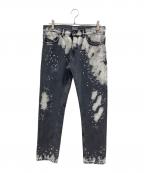 DIESEL Black Goldディーゼル ブラック ゴールド）の古着「ブリーチデザインデニムパンツ」｜グレー