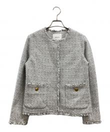 NOLLEY'S（ノーリーズ）の古着「BISHU JAPAN ミックスツイードノーカラージャケット」｜ホワイト