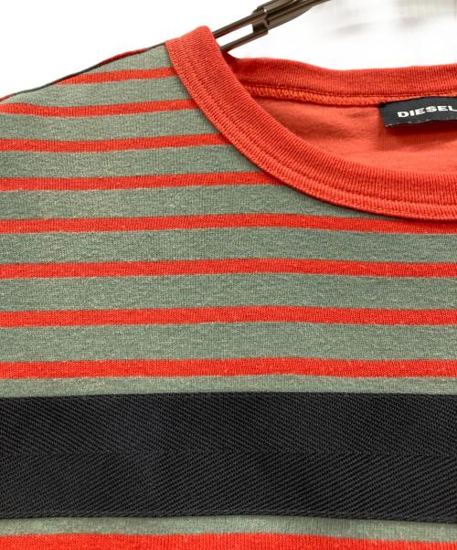 DIESEL（ディーゼル）DIESEL (ディーゼル) WALLACE STRIPE T カーキ×オレンジ サイズ:Mの古着・服飾アイテム