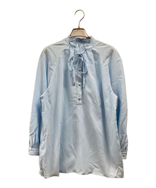 PRADA（プラダ）PRADA (プラダ) スカーフカラーシルクブラウス ブルー サイズ:42の古着・服飾アイテム