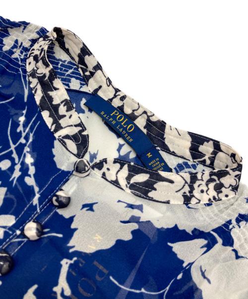 POLO RALPH LAUREN（ポロ・ラルフローレン）POLO RALPH LAUREN (ポロ・ラルフローレン) 総柄フリル袖シアーブラウス ブルー サイズ:M 未使用品の古着・服飾アイテム