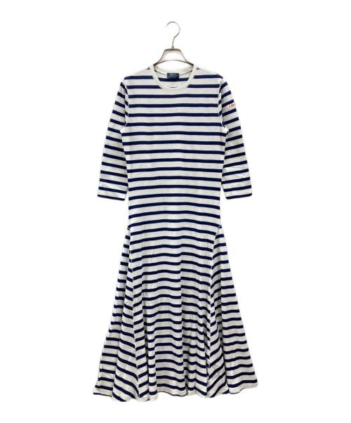 POLO RALPH LAUREN（ポロ・ラルフローレン）POLO RALPH LAUREN (ポロ・ラルフローレン) ボーダーカットソーフレアワンピース ブルー×ホワイト サイズ:M 未使用品の古着・服飾アイテム