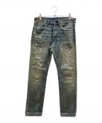 Denim & Supply Ralph Laurenデニム＆サプライ ラルフローレン）の古着「スリムフィット刺し子ダメージジーンズ」｜インディゴ