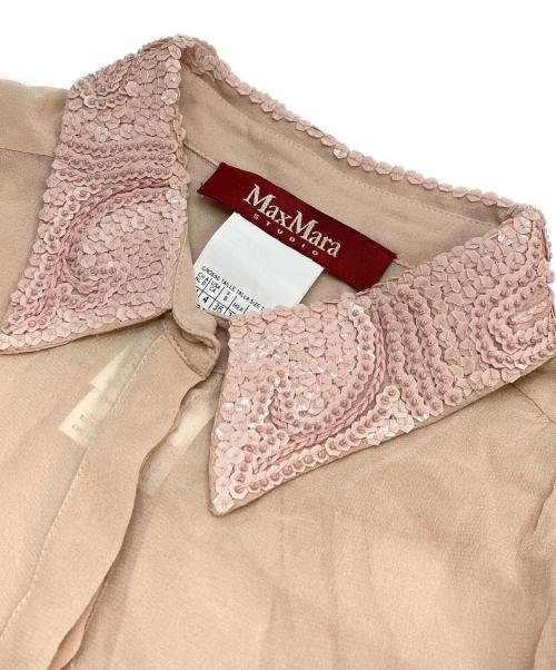 Max Mara Studio（マックスマーラ ストゥディオ）MAX MARA STUDIO (マックスマーラ ストゥディオ) シルクラインストーンシアーシャツ ピンク サイズ:38の古着・服飾アイテム
