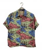 KEONI OF HAWAIIケオニオブハワイ）の古着「ゴーギャンウッドカット2 アロハシャツ」｜レッド×ブルー