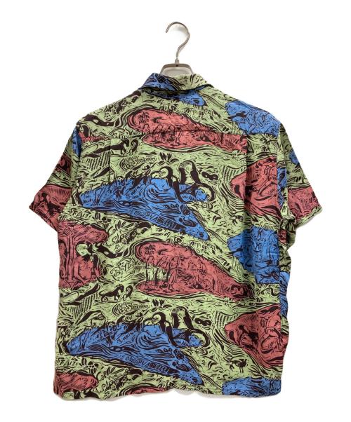 KEONI OF HAWAII（ケオニオブハワイ）KEONI OF HAWAII (ケオニオブハワイ) ゴーギャンウッドカット2 アロハシャツ レッド×ブルー サイズ:Mの古着・服飾アイテム