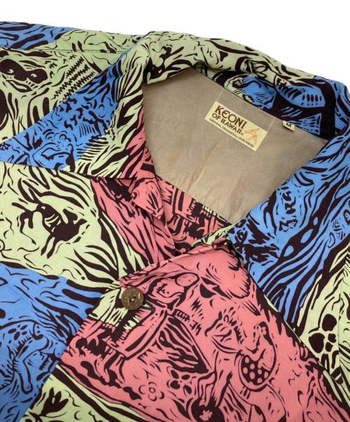 KEONI OF HAWAII（ケオニオブハワイ）KEONI OF HAWAII (ケオニオブハワイ) ゴーギャンウッドカット2 アロハシャツ レッド×ブルー サイズ:Mの古着・服飾アイテム