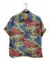 KEONI OF HAWAII（ケオニオブハワイ）の古着「ゴーギャンウッドカット2 アロハシャツ」｜レッド×ブルー