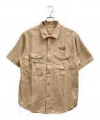 SUGAR CANEシュガーケーン）の古着「コークストライプチェーンステッチ刺繍オープンカラー シャツ」｜ベージュ