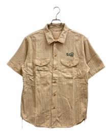 SUGAR CANE（シュガーケーン）の古着「コークストライプチェーンステッチ刺繍オープンカラー シャツ」｜ベージュ