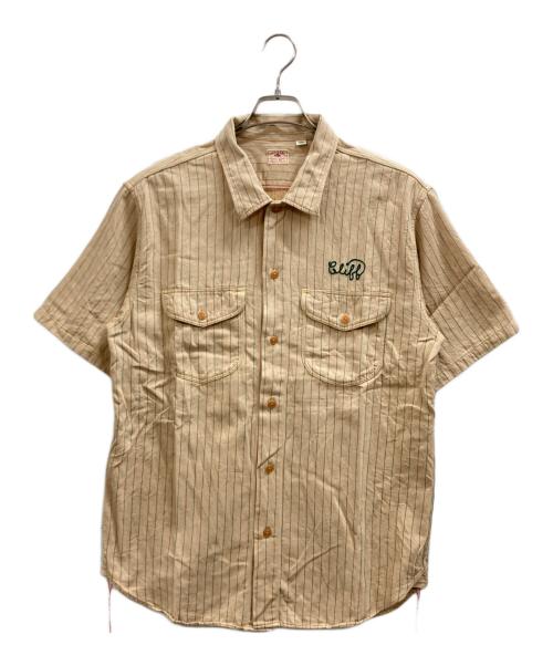 SUGAR CANE（シュガーケーン）SUGAR CANE (シュガーケーン) コークストライプチェーンステッチ刺繍オープンカラー シャツ ベージュ サイズ:Lの古着・服飾アイテム