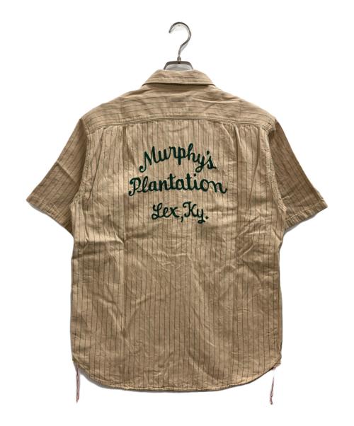 SUGAR CANE（シュガーケーン）SUGAR CANE (シュガーケーン) コークストライプチェーンステッチ刺繍オープンカラー シャツ ベージュ サイズ:Lの古着・服飾アイテム