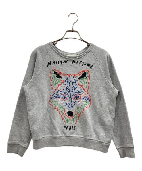 maison kitsune（メゾンキツネ）maison kitsune (メゾンキツネ) フォックス刺繍トレーナー グレー サイズ:Sの古着・服飾アイテム