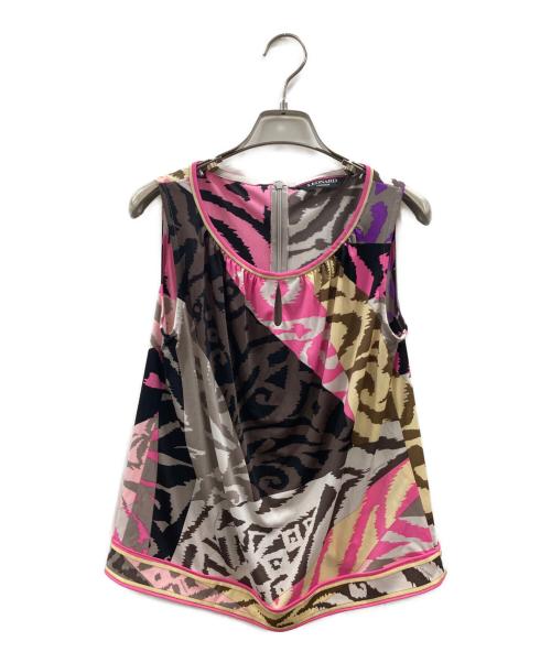 LEONARD FASHION（レオナールファッション）LEONARD FASHION (レオナールファッション) ノースリーブカットソー ピンク×ブラック サイズ:36の古着・服飾アイテム