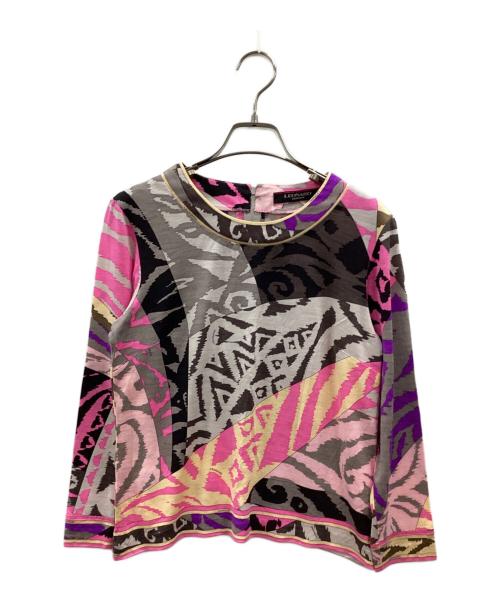 LEONARD FASHION（レオナールファッション）LEONARD FASHION (レオナールファッション) カットソー ブラック×ピンク サイズ:40の古着・服飾アイテム