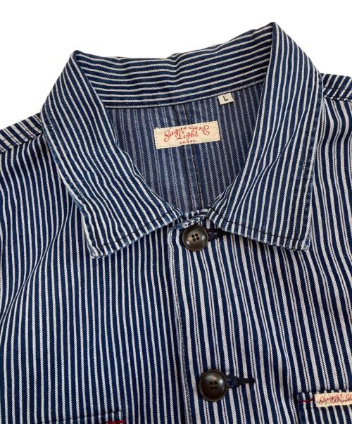 SUGAR CANE（シュガーケーン）SUGAR CANE (シュガーケーン) ストライプデニムカバーオール インディゴ サイズ:Lの古着・服飾アイテム