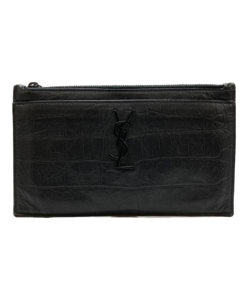 Yves Saint Laurent（イヴサンローラン）Yves Saint Laurent (イヴサンローラン) 型押しポーチ ブラックの古着・服飾アイテム