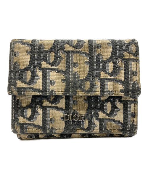Christian Dior（クリスチャン ディオール）Christian Dior (クリスチャン ディオール) オブリーク コンパクトウォレット ブラック×ベージュの古着・服飾アイテム